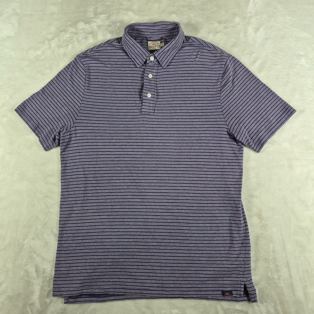 Faherty Movement Polo Shirt Men's Medium Purple Striped Performance Stretch